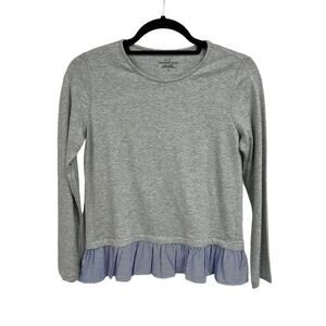 Vineyard Vines Girls Gray Long Sleeve Blue & White Stripe Trim Top Large 14